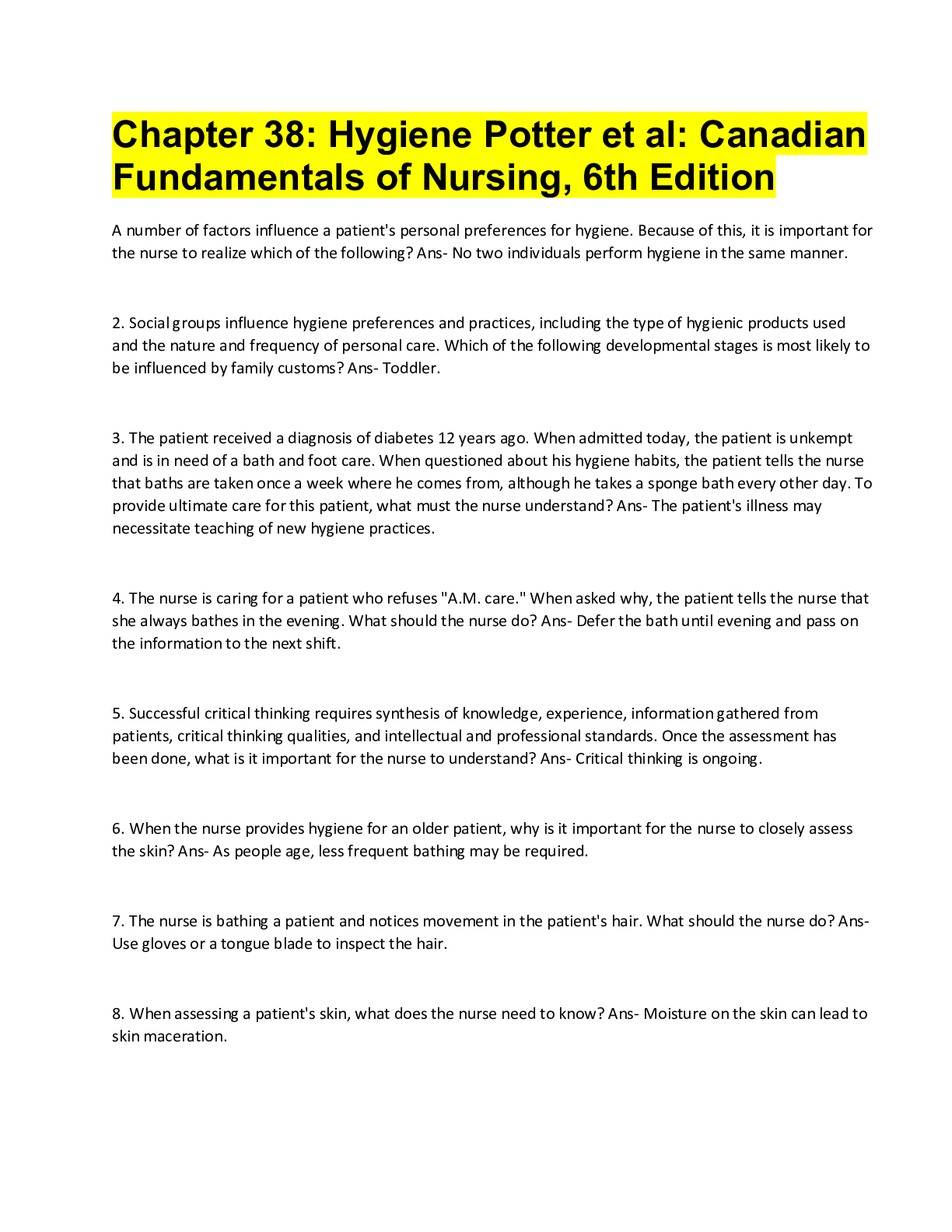 Preview image for Chapter 38: Hygiene Potter et al: Canadian  Fundamentals of Nursing, 6th Edition